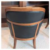 UL - Thomasville Wood and Black Leather Armchairs (Pair)