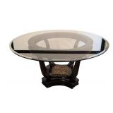 LL - Round Glass Top Dining Table with Ornate Black Base