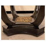 LL - Round Glass Top Dining Table with Ornate Black Base