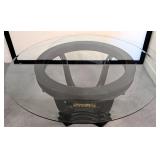 LL - Round Glass Top Dining Table with Ornate Black Base