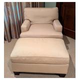 LL - Baker Furniture Armchair & Ottoman - Neutral Fabric