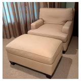 LL - Baker Furniture Armchair & Ottoman - Neutral Fabric