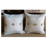 LL - Pier 1 Imports Throw Pillows 18x18 Pair - Textured Weave with Button Accents