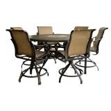 Tropitone Patio Round Table & Swivel Chairs Dining Set - 62.5 Inch Table, 36 Inch High