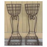 Pair of Wrought Iron Planters on Stands - Patina Finish