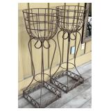 Pair of Wrought Iron Planters on Stands - Patina Finish