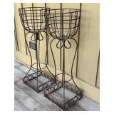 Pair of Wrought Iron Planters on Stands - Patina Finish