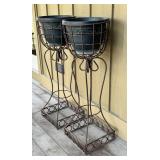 Pair of Wrought Iron Planters on Stands - Patina Finish