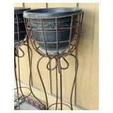 Pair of Wrought Iron Planters on Stands - Patina Finish