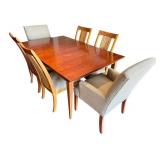 Ethan Allen Dining Room Table Set with 2 Leaves, 6 Chairs