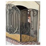 Ornate Three-Panel Wrought Iron Fireplace Screen with Scrollwork