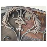 Ornate Three-Panel Wrought Iron Fireplace Screen with Scrollwork