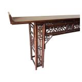 Asian-Inspired Bamboo Console Table with Lattice Panels and Carved Details