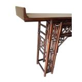 Asian-Inspired Bamboo Console Table with Lattice Panels and Carved Details