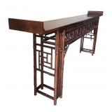 Asian-Inspired Bamboo Console Table with Lattice Panels and Carved Details