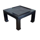 LL - Vintage Chinese Style Lacquer Side Table with Cane Top and Horse Hoof Feet