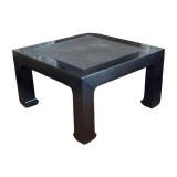 LL - Vintage Chinese Style Lacquer Side Table with Cane Top and Horse Hoof Feet