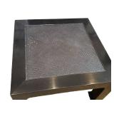 LL - Vintage Chinese Style Lacquer Side Table with Cane Top and Horse Hoof Feet