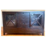 Wood Credenza Media Cabinet with Glass Doors and 3 Drawers
