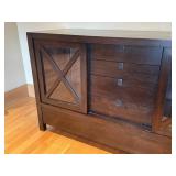 Wood Credenza Media Cabinet with Glass Doors and 3 Drawers