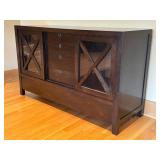 Wood Credenza Media Cabinet with Glass Doors and 3 Drawers