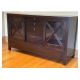 Wood Credenza Media Cabinet with Glass Doors and 3 Drawers