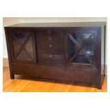 Wood Credenza Media Cabinet with Glass Doors and 3 Drawers