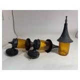 Lot of (3) Vintage Steeple Top Amber Crackle Glass Cottage Sconce