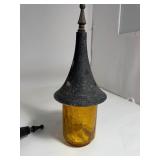Lot of (3) Vintage Steeple Top Amber Crackle Glass Cottage Sconce