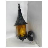 Lot of (3) Vintage Steeple Top Amber Crackle Glass Cottage Sconce