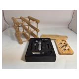 Connoisseur Corkscrew Deluxe Set, Martinelli Winery & Vineyards Cheese Board, & Wooden Wine Rack