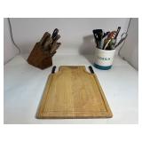 Ronco Carving Board With Carving Knife and Fork, Knife Block, & Utensil Tool Holder
