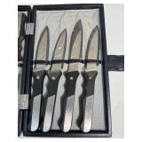 Black Angus 6 Piece Steak Knife Set in Storage Case & Knife Sharpener
