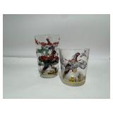Vintage Hazel-Atlas Pheasant Hunting Scene 64oz Glass Pitcher, Bowl, Cocktail Shaker & large Variety of Cups (45 Piece Set!)