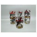 Vintage Hazel-Atlas Pheasant Hunting Scene 64oz Glass Pitcher, Bowl, Cocktail Shaker & large Variety of Cups (45 Piece Set!)
