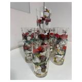 Vintage Hazel-Atlas Pheasant Hunting Scene 64oz Glass Pitcher, Bowl, Cocktail Shaker & large Variety of Cups (45 Piece Set!)