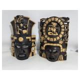 Set of (2) Mayan Warrior Tribal Masks - Hand Carved