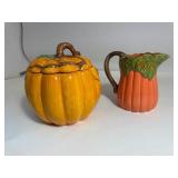 American Atelier Pumpkin Soup Tureen & 1993 Wangs International Orange Pitcher