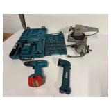 Lot of (2) Makita Cordless Driver Drill W/ Bit Set, Makita Flashlight, Stanley Sander, & Craftsman 1/4" Industrial Power Drill