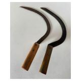 Lot of (2) Hand Scythe Sickle Cutters & Bowie Knife