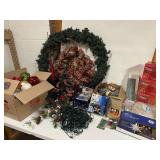 Large Lot of Christmas Decor: Lights, Decorations, 3ft Wreath & More