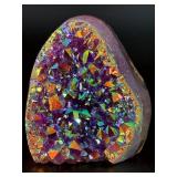 Stunning Titanium Aura Amethyst Standing Geode - Iridescent Multi-Color Sparkle