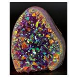 Stunning Titanium Aura Amethyst Standing Geode - Iridescent Multi-Color Sparkle