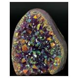 Stunning Titanium Aura Amethyst Standing Geode - Iridescent Multi-Color Sparkle