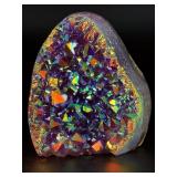 Stunning Titanium Aura Amethyst Standing Geode - Iridescent Multi-Color Sparkle