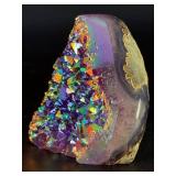 Stunning Titanium Aura Amethyst Standing Geode - Iridescent Multi-Color Sparkle