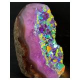 Stunning Titanium Aura Amethyst Standing Geode - Iridescent Multi-Color Sparkle