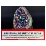 Stunning Titanium Aura Amethyst Standing Geode - Iridescent Multi-Color Sparkle