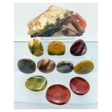 Mookaite Jasper is a unique Australian gemstone formed from ancient fossilized sea creatures that is prized by collectors for its vibrant, porcelain-like colors found in both raw slabs and smooth palm
