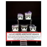 Lot of 5 Amethyst 'Nerd' Geode Figurines – Handcrafted 'Study Buddy' Crystal Desk Pets
